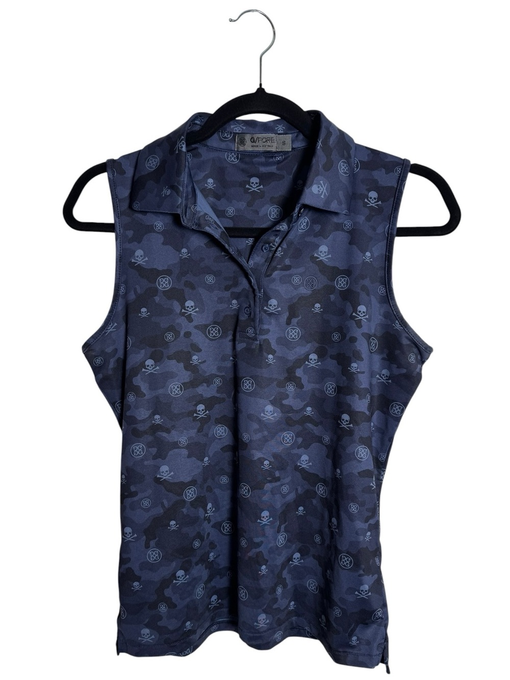 G/FORE Icon Camo Sleeveless Golf Polo Navy Blue Skull Small